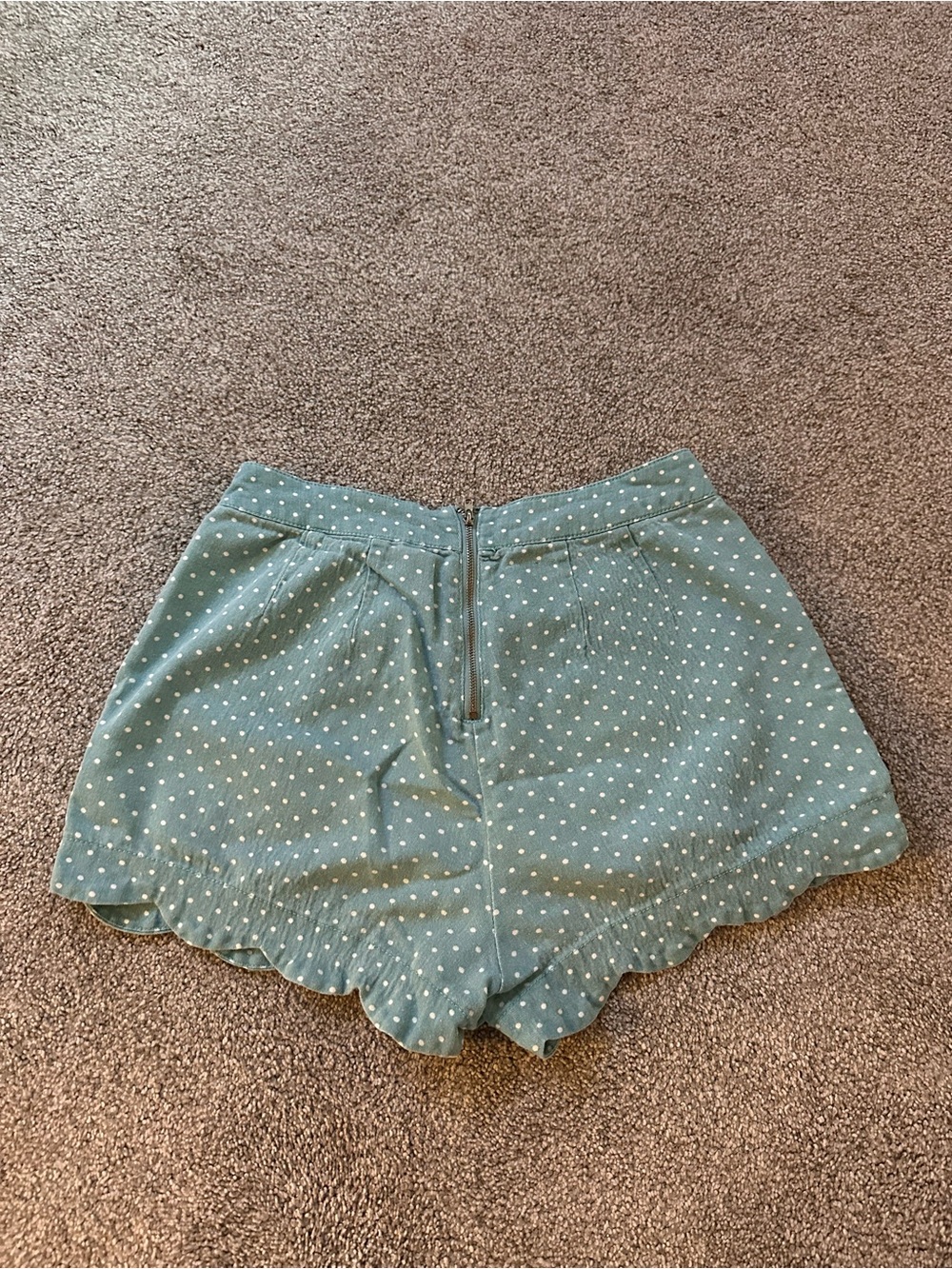 Ellison Teal Polka Dot High-Waist Scallop Hem Shorts